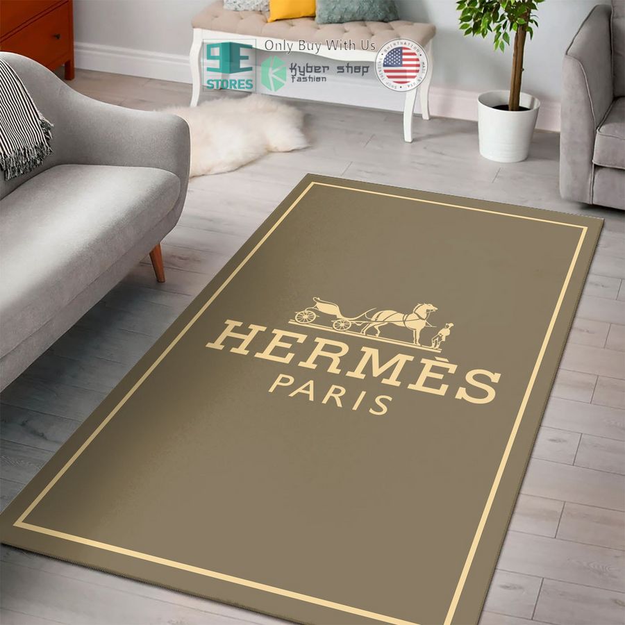 hermes paris horse pattern brown rectangle rug 1 10079