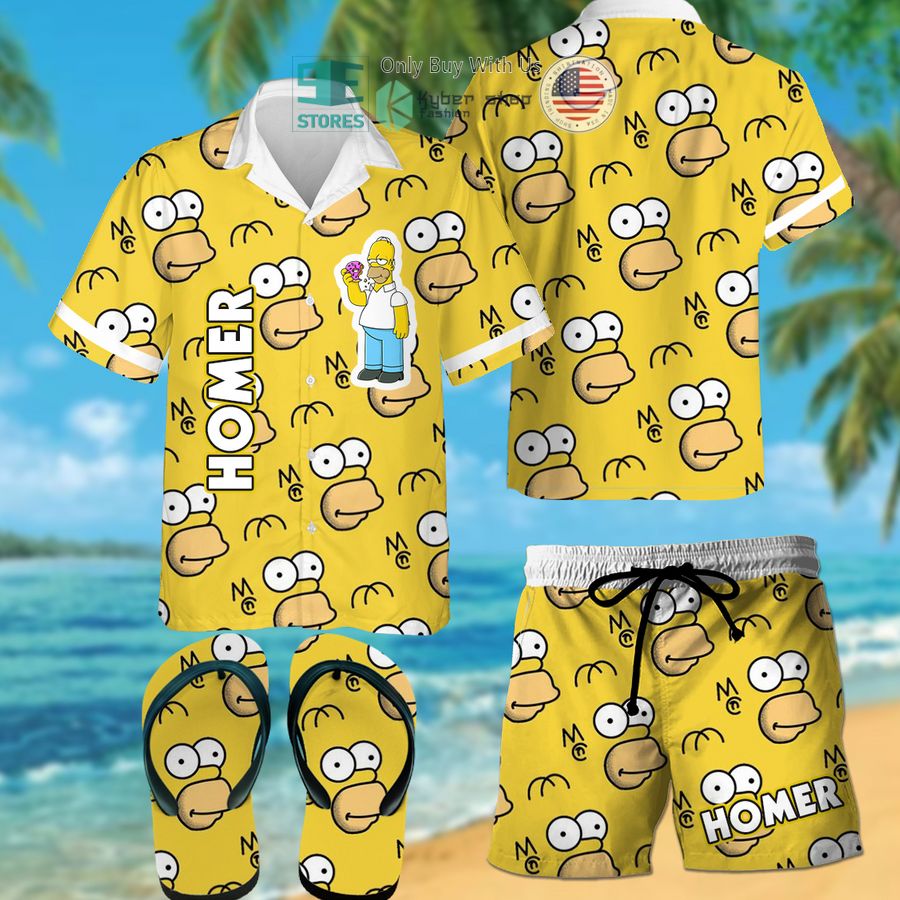 homer simpson face pattern hawaiian shirt shorts 1 96156