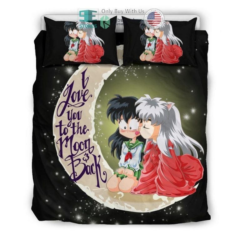 i love you to the moon back inuyasha kiss kagome bedding set 3 52796