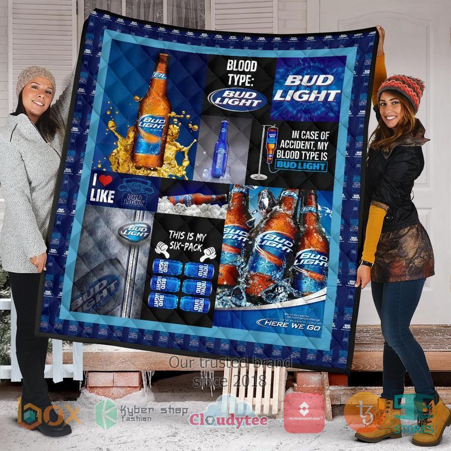in case of accident my blood type is bud light quilt blanket 2 11901