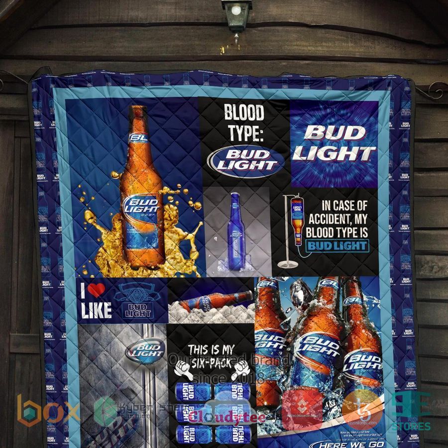 in case of accident my blood type is bud light quilt blanket 5 90576