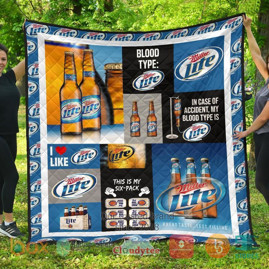 in case of accident my blood types is miller lite quilt blanket 1 65737