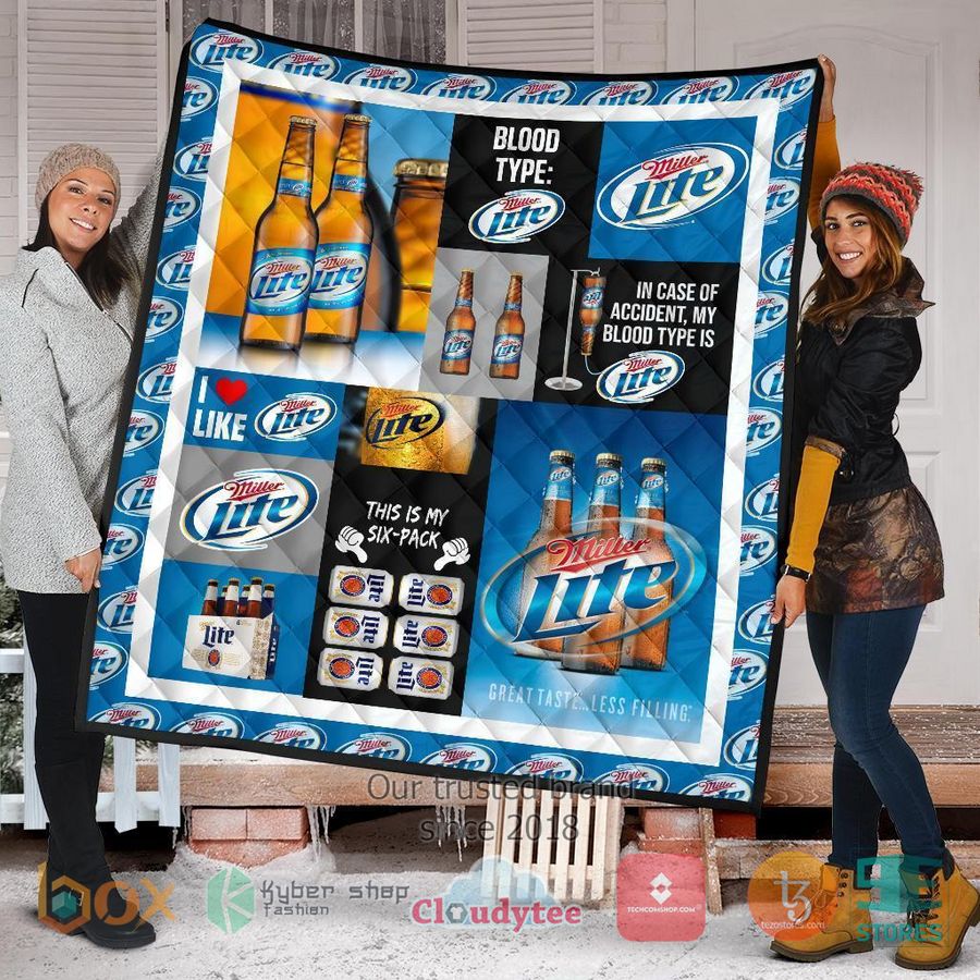 in case of accident my blood types is miller lite quilt blanket 2 3738
