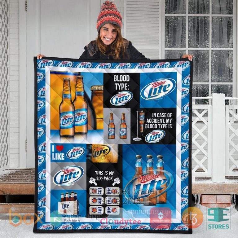 in case of accident my blood types is miller lite quilt blanket 3 28677