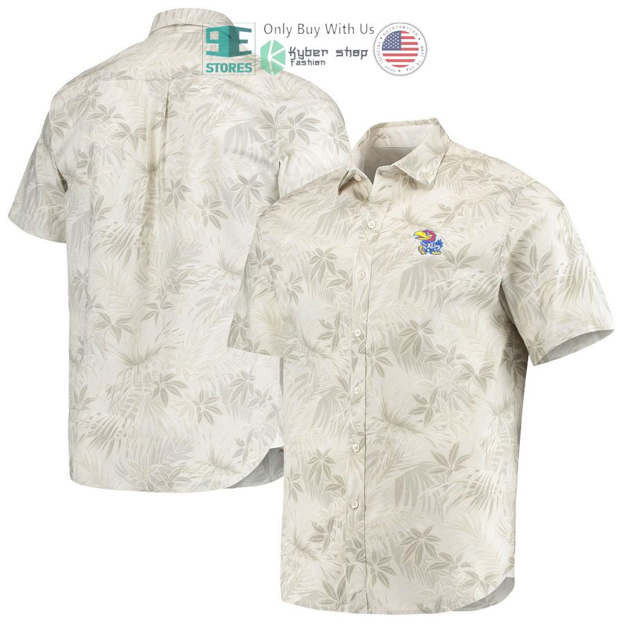 kansas jayhawks tommy bahama forest fronds oatmeal hawaiian shirt 1 61378