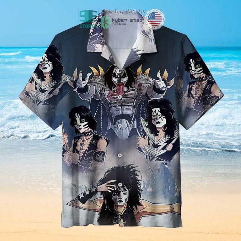 kiss band cartoon black hawaiian shirt 1 16870