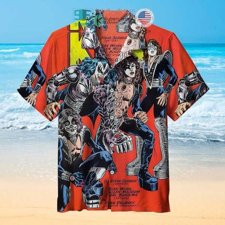 kiss band cartoon red hawaiian shirt 1 36621