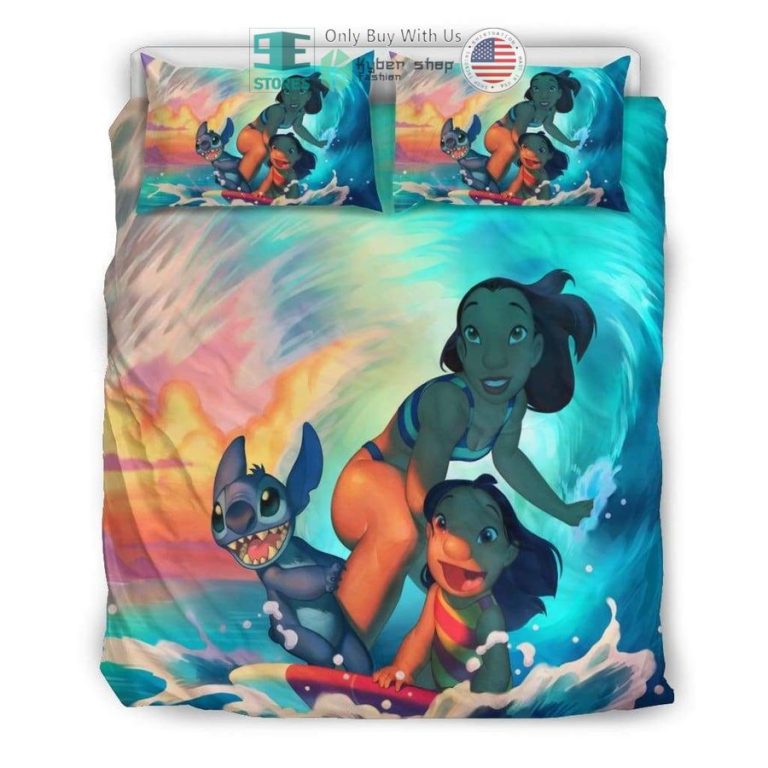 lilo stitch surfing blue bedding set 3 79460