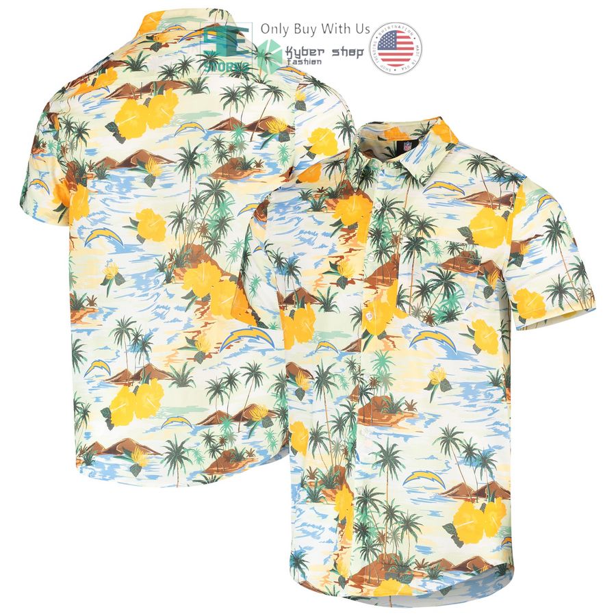 los angeles chargers foco paradise floral cream hawaiian shirt 1 78340