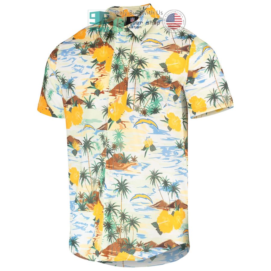los angeles chargers foco paradise floral cream hawaiian shirt 2 4080