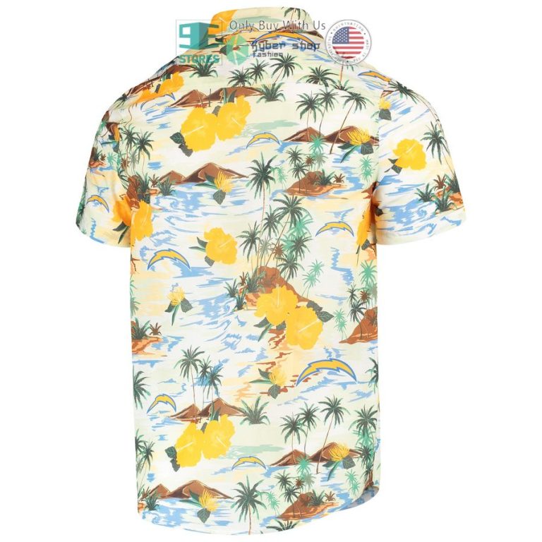 los angeles chargers foco paradise floral cream hawaiian shirt 3 98662