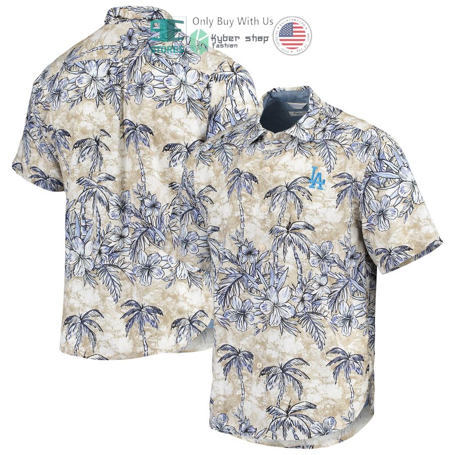 los angeles dodgers tommy bahama batik jungle cream hawaiian shirt 1 73281