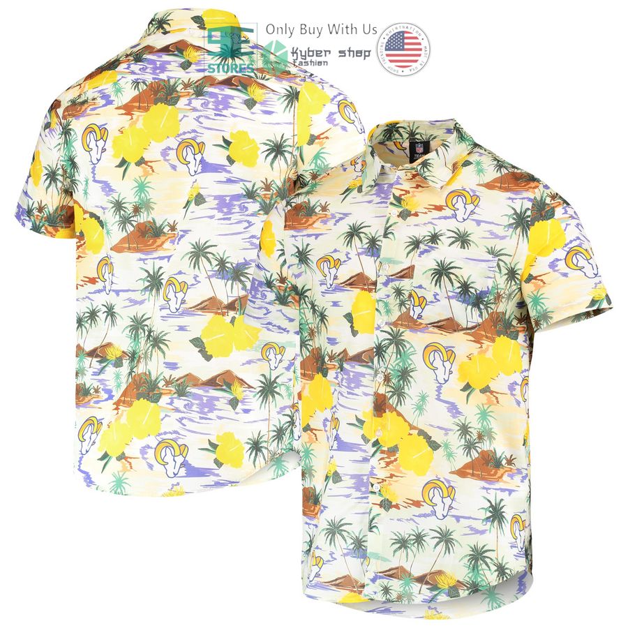 los angeles rams foco paradise floral cream hawaiian shirt 1 5894