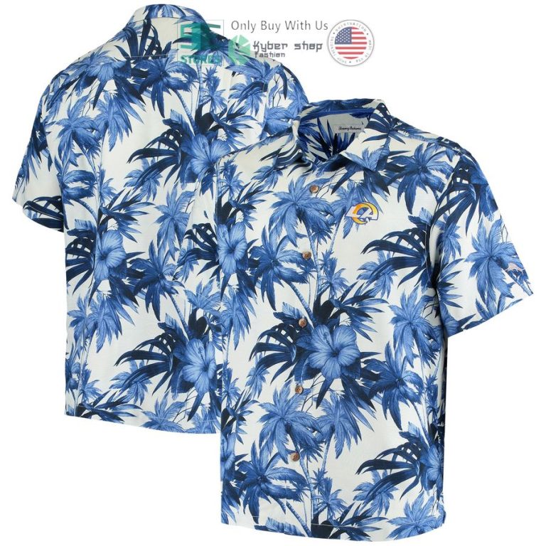 los angeles rams tommy bahama sport harbor island hibiscus camp royal hawaiian shirt 1 39679