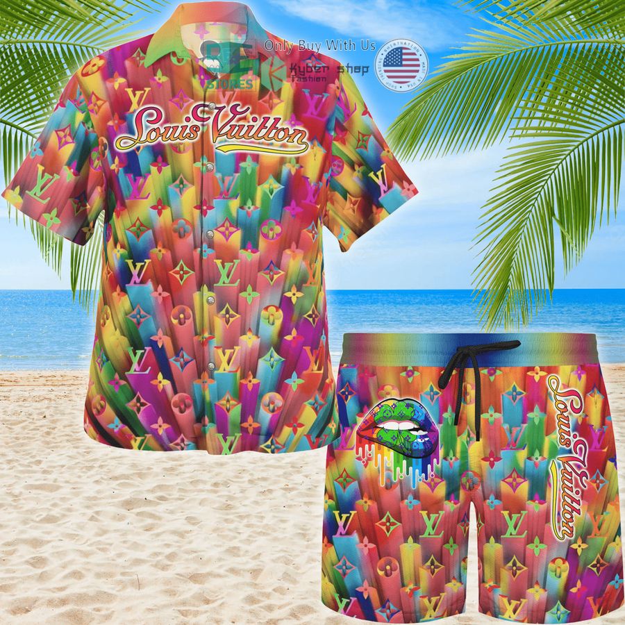 louis vuitton 3d pattern colors hawaii shirt shorts 1 55508