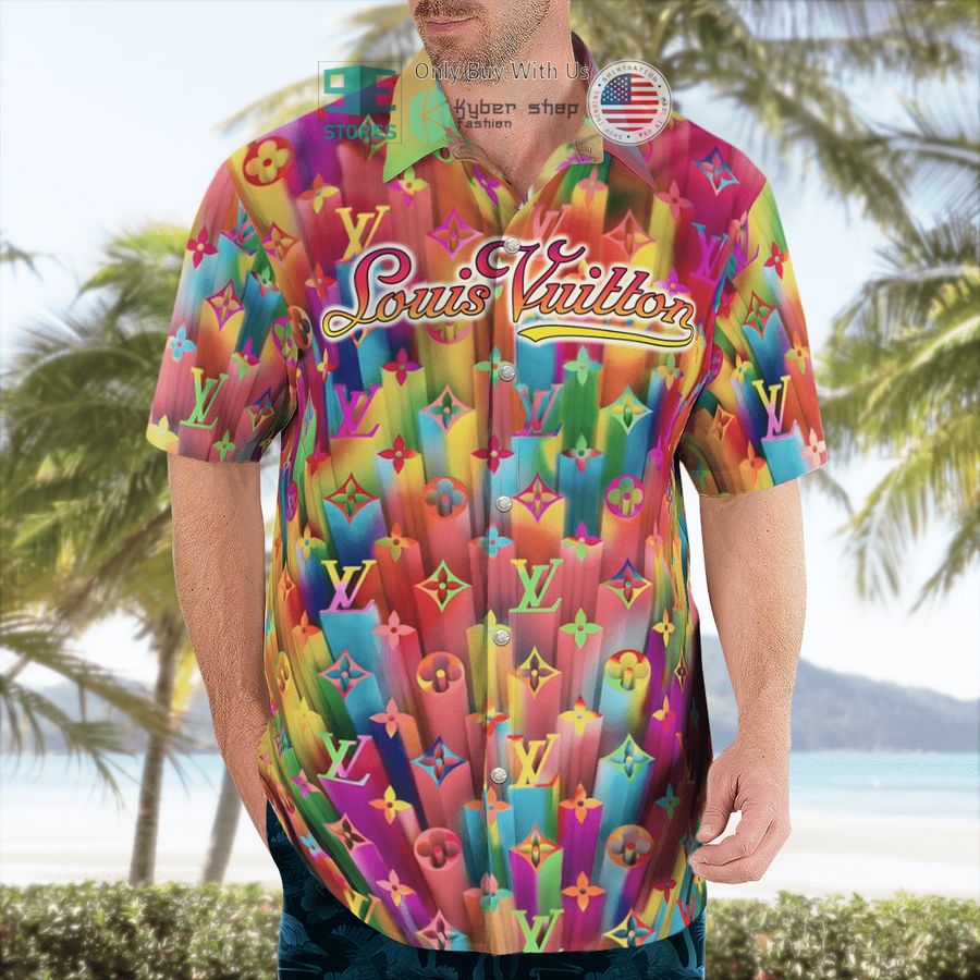 louis vuitton 3d pattern colors hawaii shirt shorts 2 2913