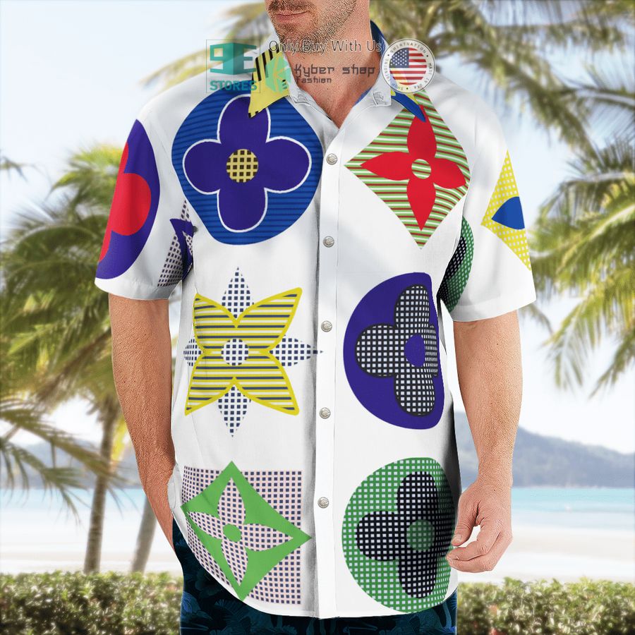 louis vuitton big color pattern white hawaii shirt shorts 2 70151