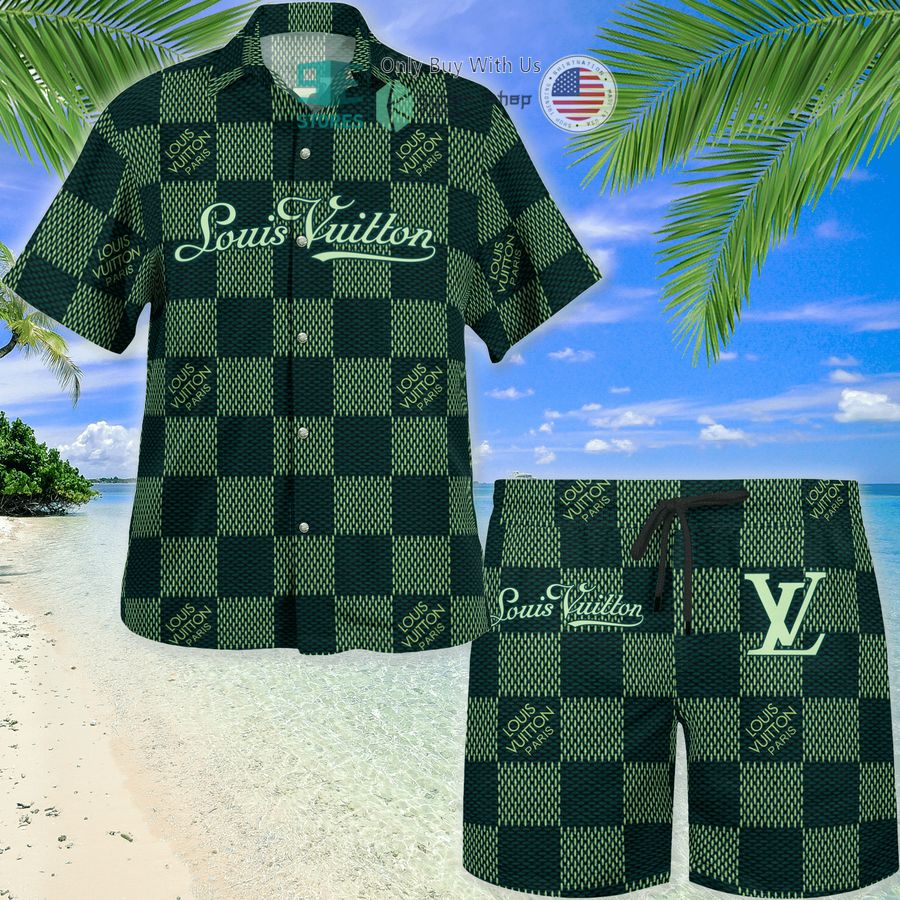 louis vuitton black green hawaii shirt shorts 1 885