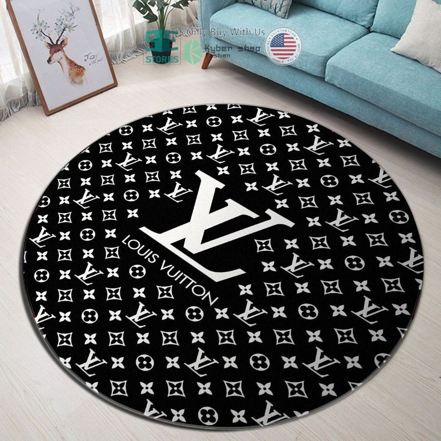 louis vuitton black white flower pattern round rug 1 15977