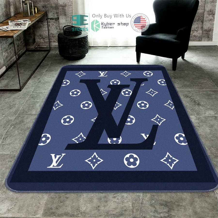 louis vuitton blue black pattern rectangle rug 1 14897