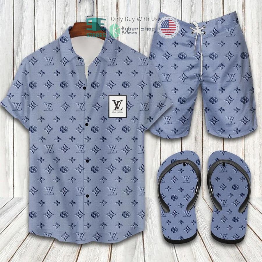 louis vuitton blue pattern hawaii shirt shorts 1 99669