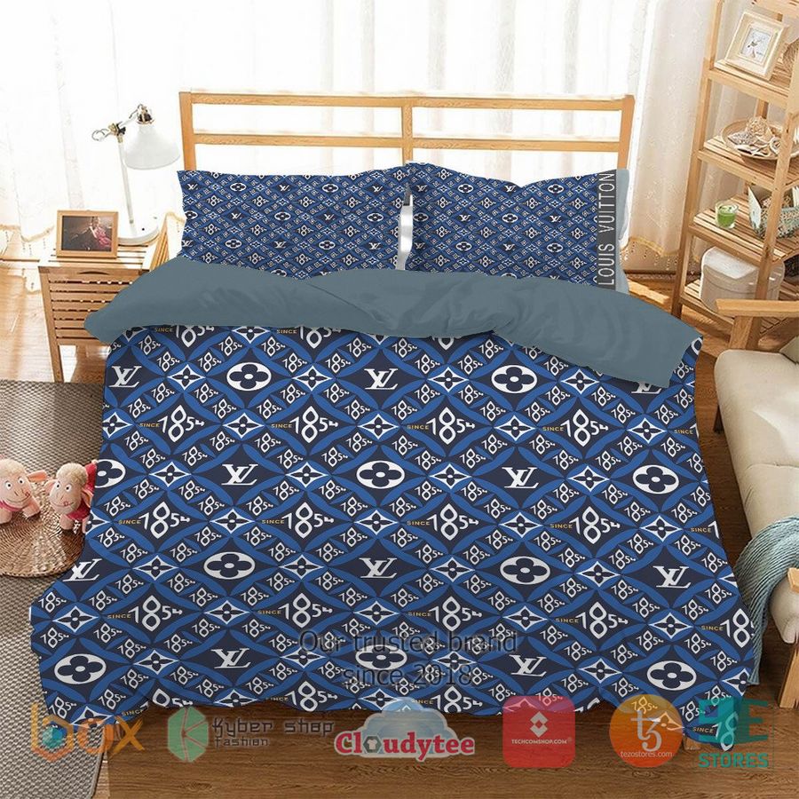 louis vuitton brand blue pattern bedding set 1 51651