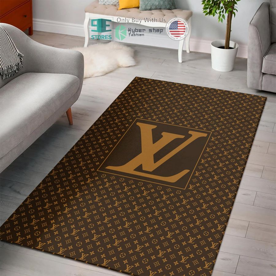 louis vuitton brown flower pattern rectangle rug 1 33252