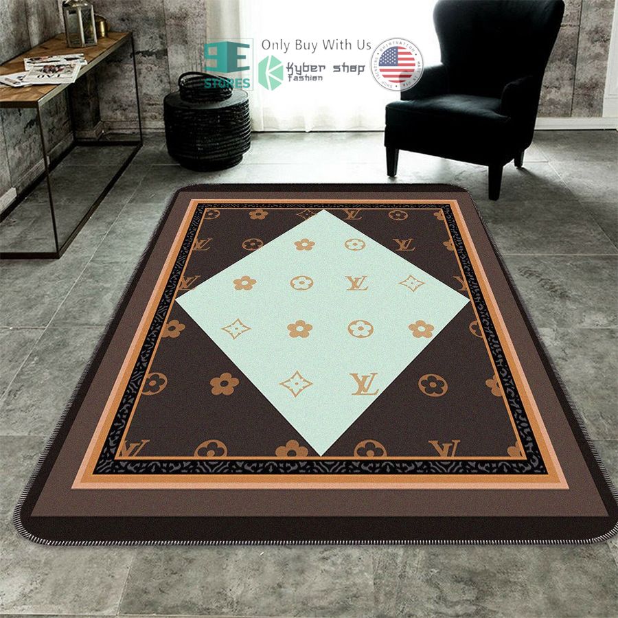 louis vuitton brown light blue pattern rectangle rug 1 15719