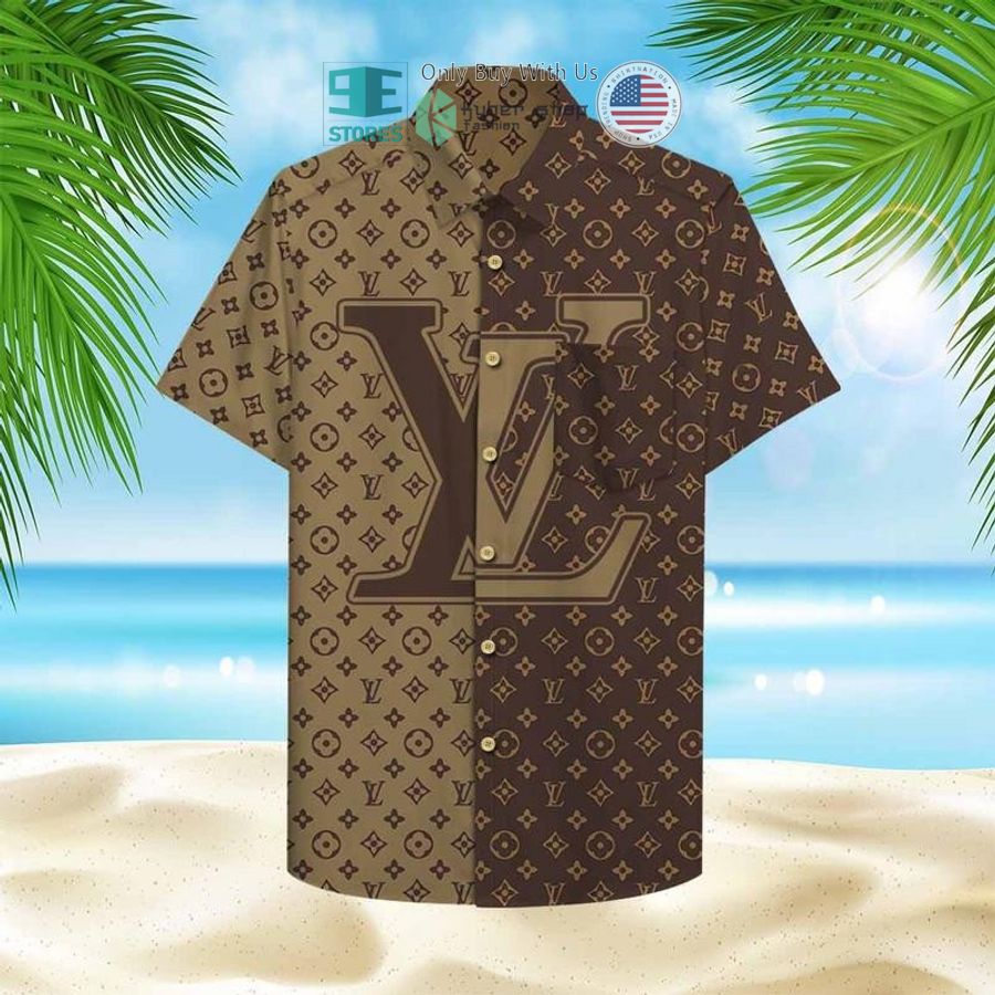 louis vuitton brown pattern hawaii shirt shorts 2 71973