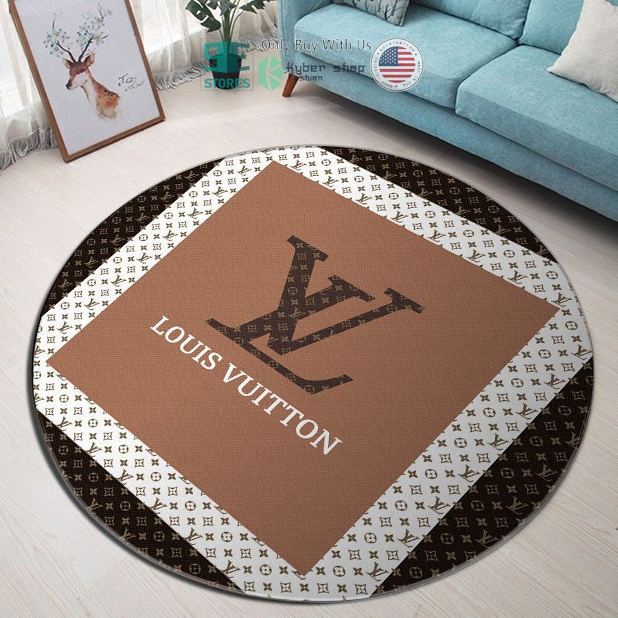 louis vuitton brown white color pattern round rug 1 89702