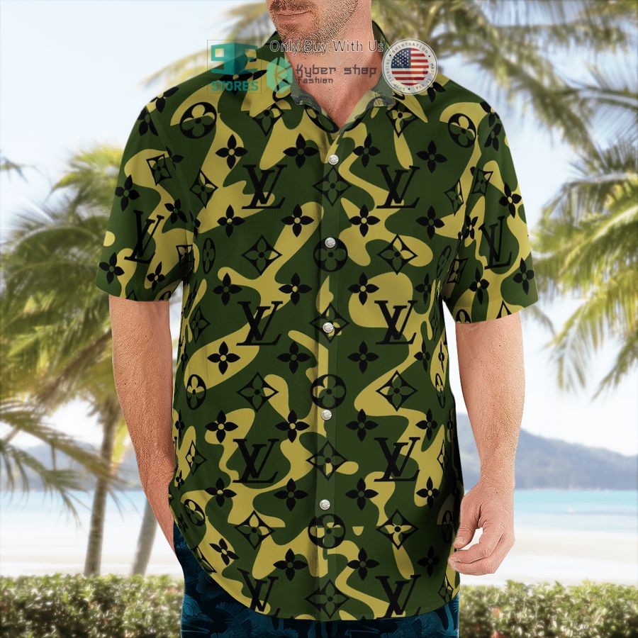 louis vuitton camo green hawaii shirt shorts 2 52904