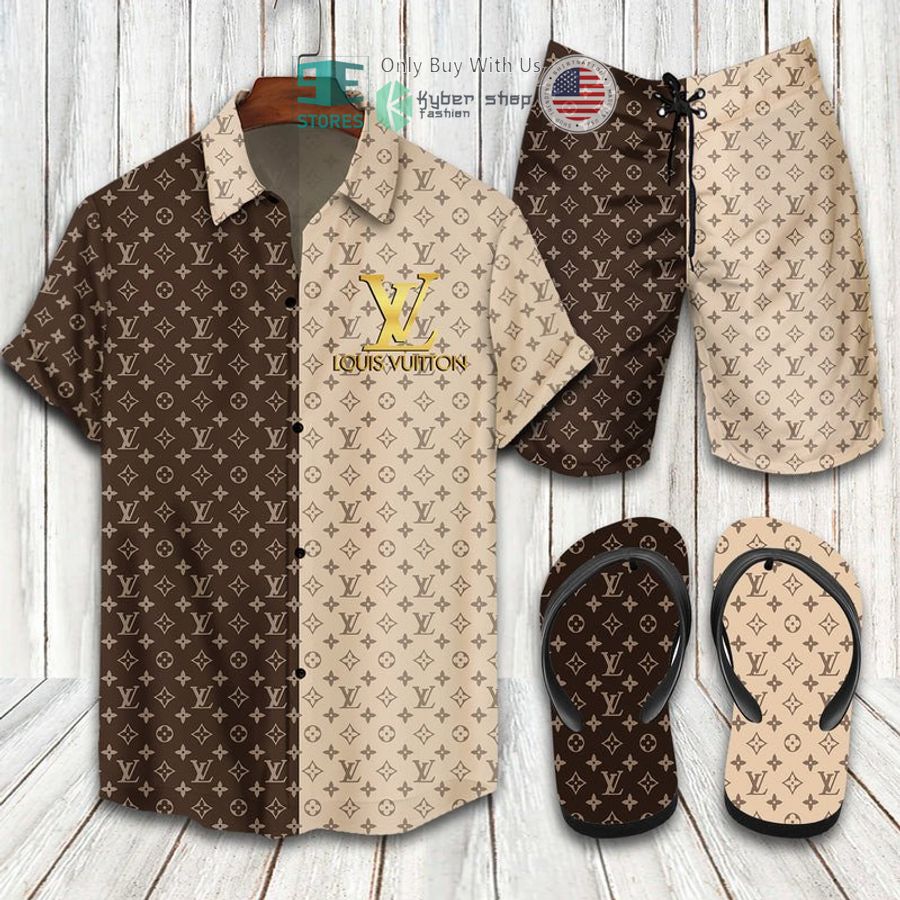 louis vuitton cream brown hawaii shirt shorts 1 35212
