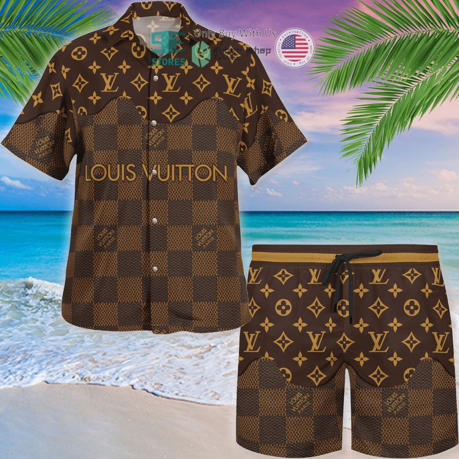 louis vuitton damier brown hawaii shirt shorts 1 7827