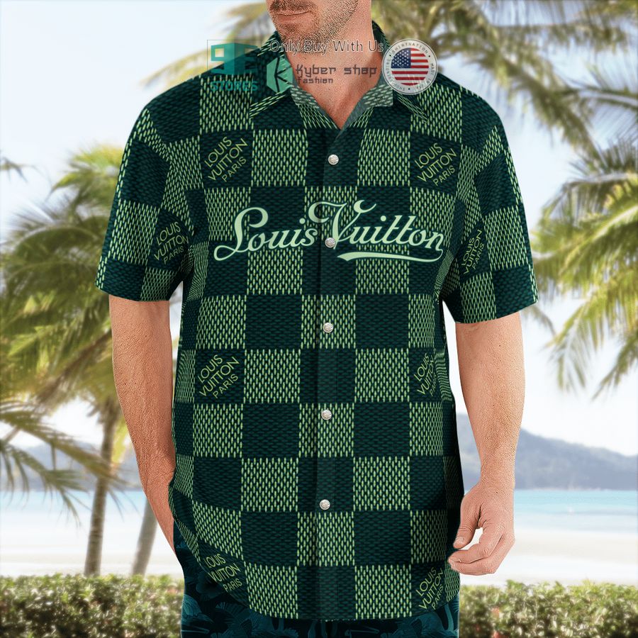 louis vuitton damier green hawaii shirt shorts 2 63654