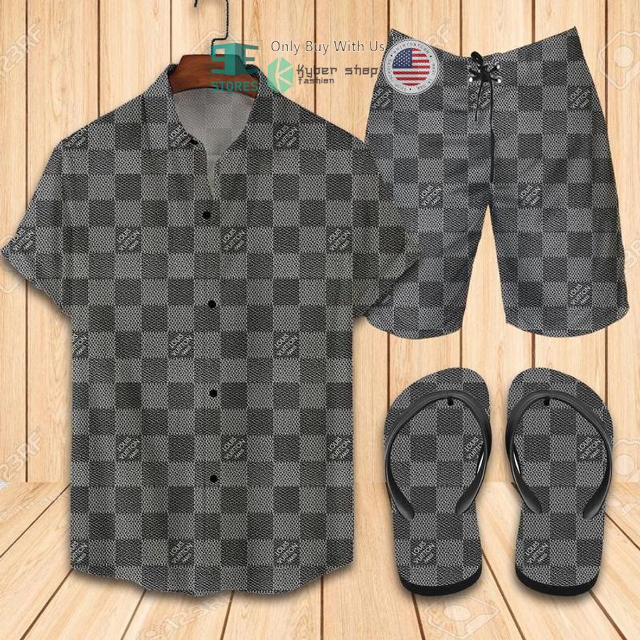 louis vuitton damier grey hawaii shirt shorts 1 78395