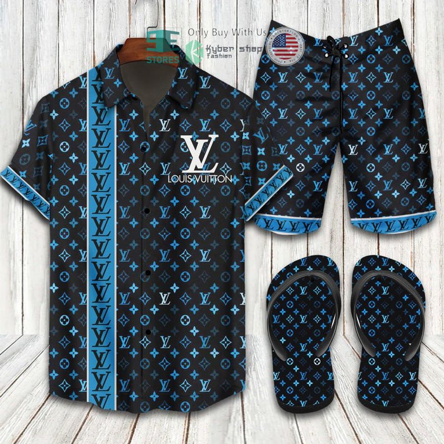 louis vuitton dark blue color hawaii shirt shorts 1 36872