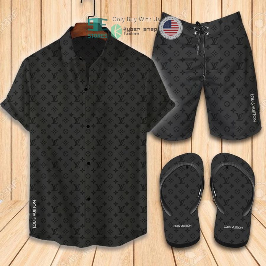 louis vuitton dark grey hawaii shirt shorts 1 13492