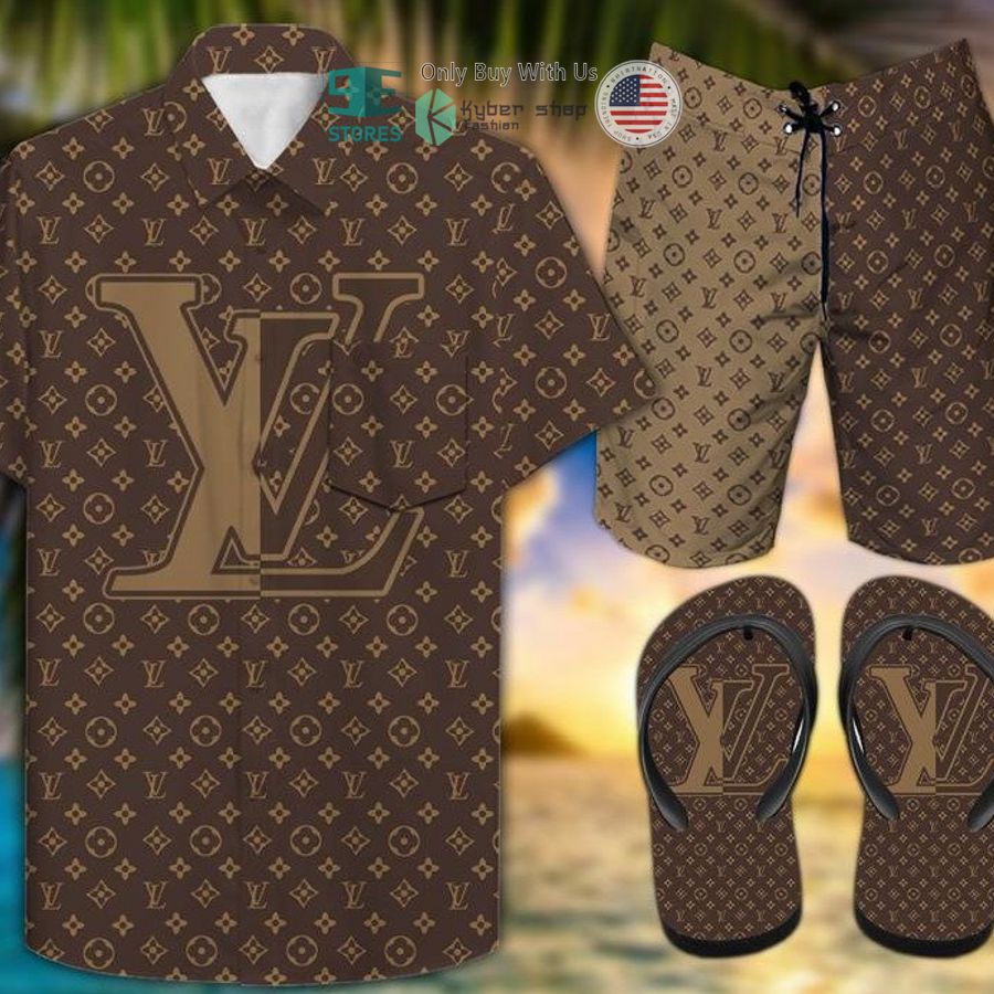 louis vuitton flower brown hawaii shirt shorts 1 35341