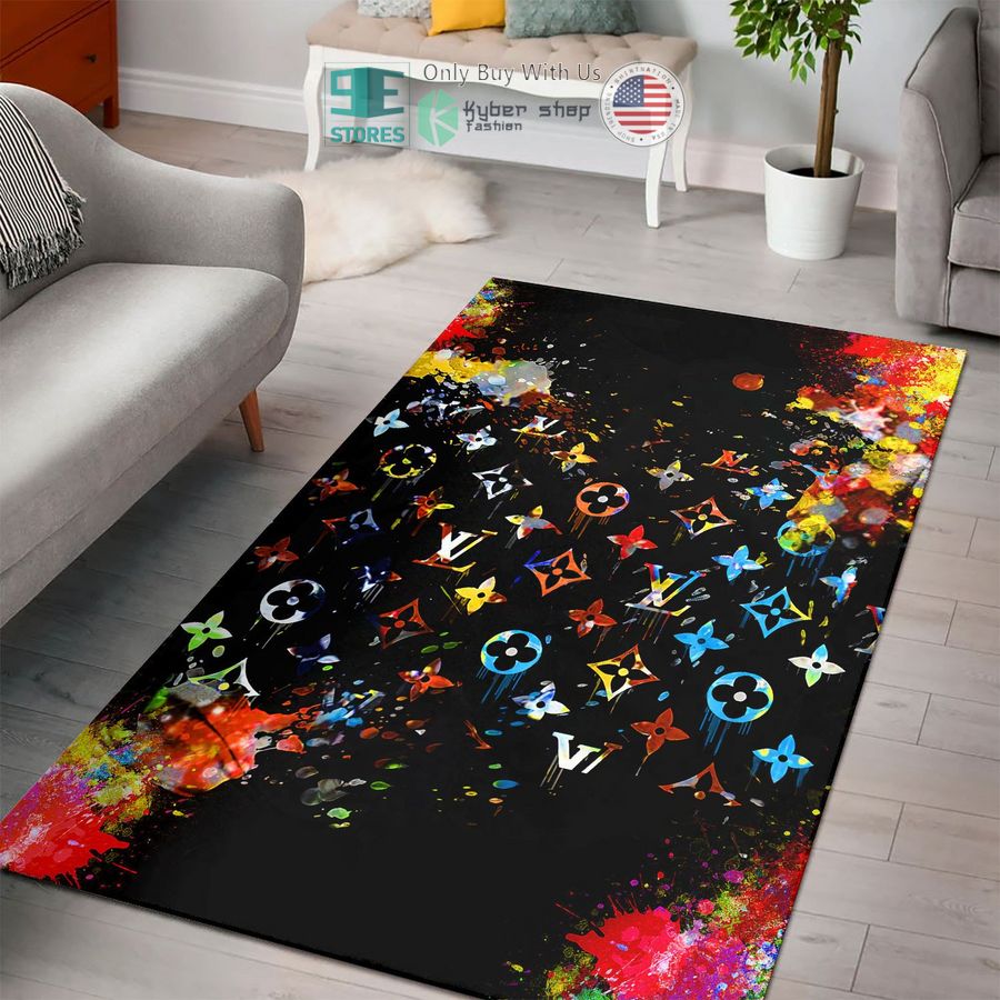 louis vuitton flower pattern multicolor rectangle rug 1 13756
