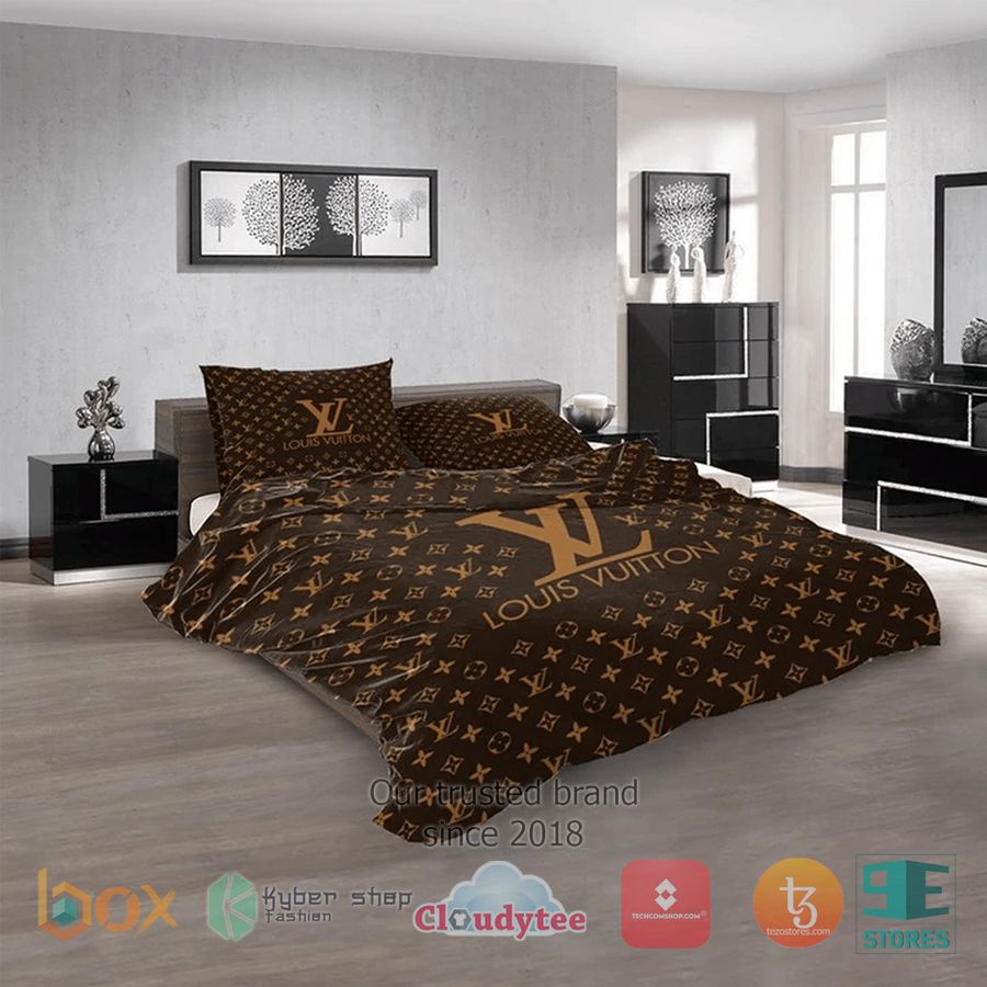 louis vuitton luxury french brown bedding set 1 73085