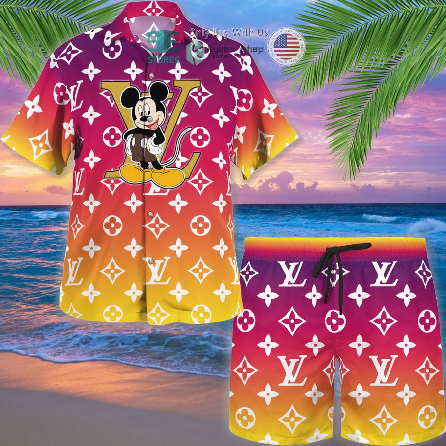 louis vuitton mickey mouse gradient color hawaii shirt shorts 1 68916