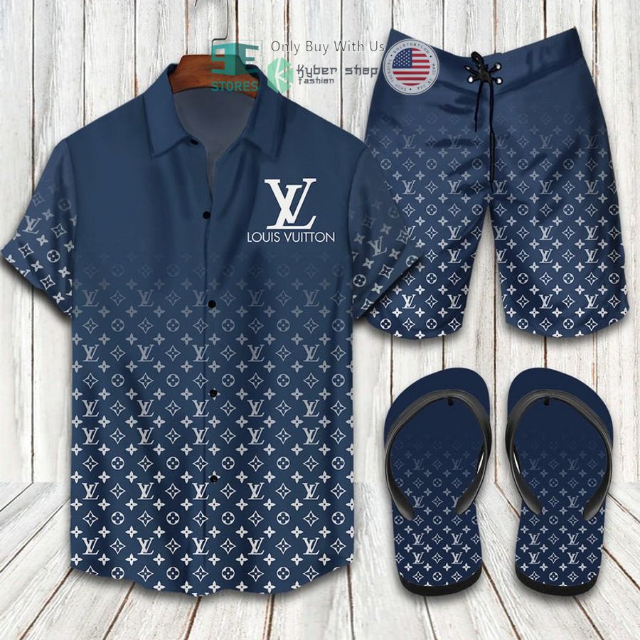 louis vuitton navy color hawaii shirt shorts 1 55093
