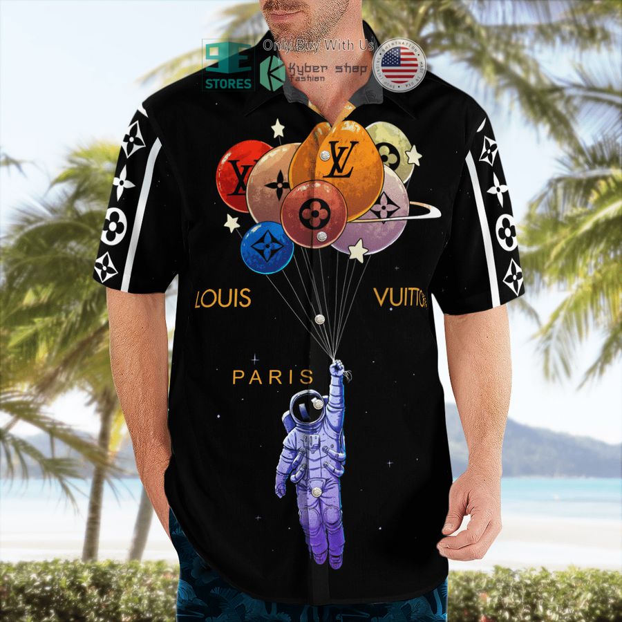 louis vuitton paris astronaut balloon black hawaii shirt shorts 2 58136