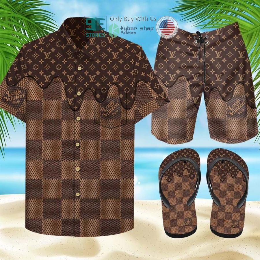 louis vuitton paris damier brown hawaii shirt shorts 1 55232