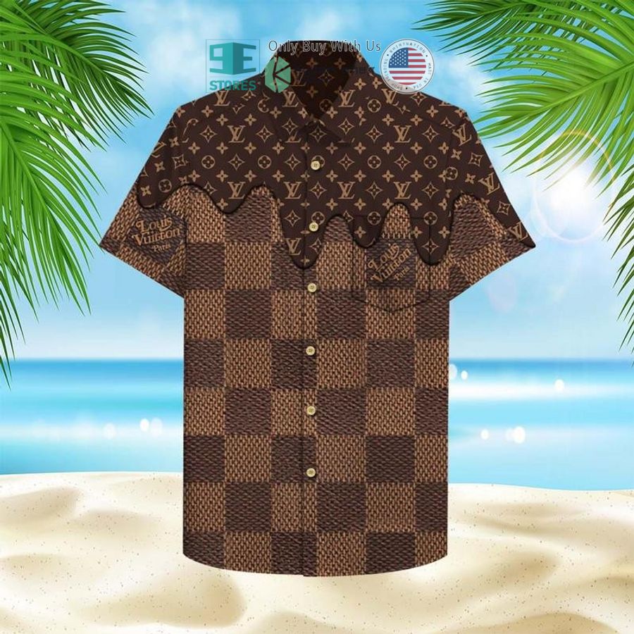 louis vuitton paris damier brown hawaii shirt shorts 2 92269