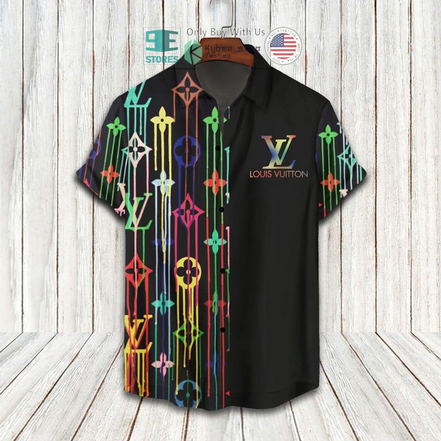 louis vuitton pattern color hawaii shirt shorts 2 72068