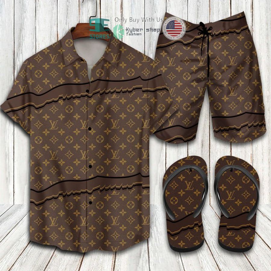 louis vuitton pattern hawaii shirt shorts 1 50499