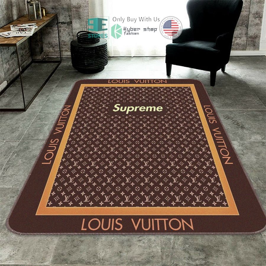 louis vuitton supreme flower brown pattern rectangle rug 1 93718