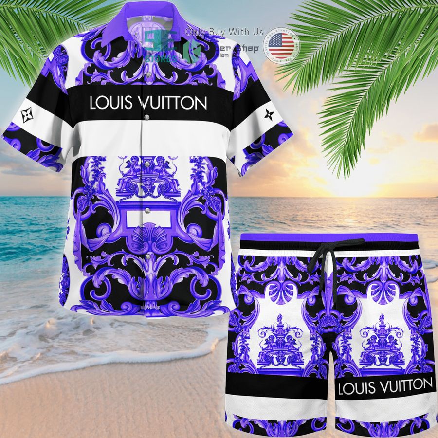 louis vuitton white purple hawaii shirt shorts 1 36401