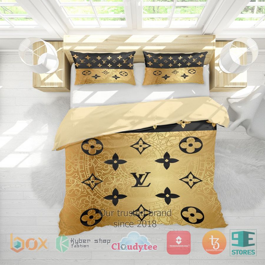 louis vuitton yellow pattern bedding set 1 20350